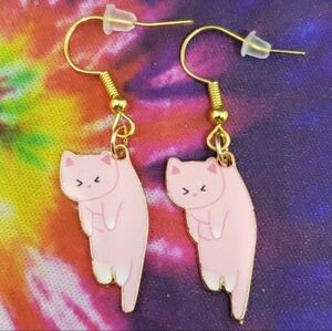 HANDMADE pink and white cat earrings
